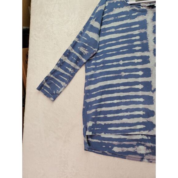 Volcom Shirt Top Womens XL Blue Tie Dye Cotton Round Neck High Low Slit Pleated - Picture 6 of 8